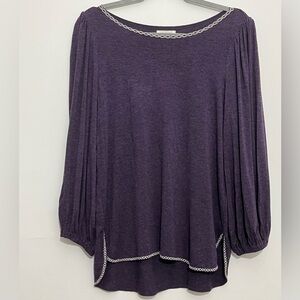 Max Studio Purple Knit Top | Puff Sleeves | Contrast Trim | Size S